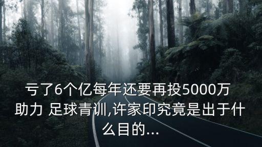 虧了6個億每年還要再投5000萬 助力 足球青訓,許家印究竟是出于什么目的...