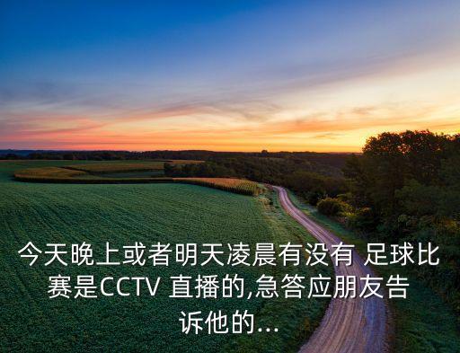 今天晚上或者明天凌晨有沒有 足球比賽是CCTV 直播的,急答應(yīng)朋友告訴他的...